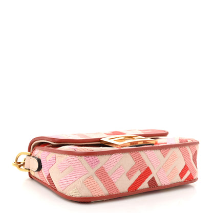 Fendi Canvas Vitello King Seta FF Embroidered Mini Baguette Rosa Quarzo Bloody Mary Multicolor 4 of 10