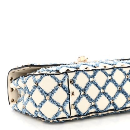 Valentino Garavani Nappa Denim Quilted Rockstud Medium Spike Shoulder Bag Ivory Blue 9 of 12
