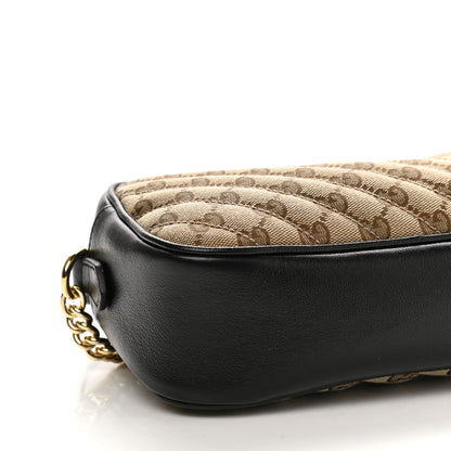 Gucci Monogram Matelasse Diagonal Small GG Marmont Chain Shoulder Bag Beige Black 10 of 12