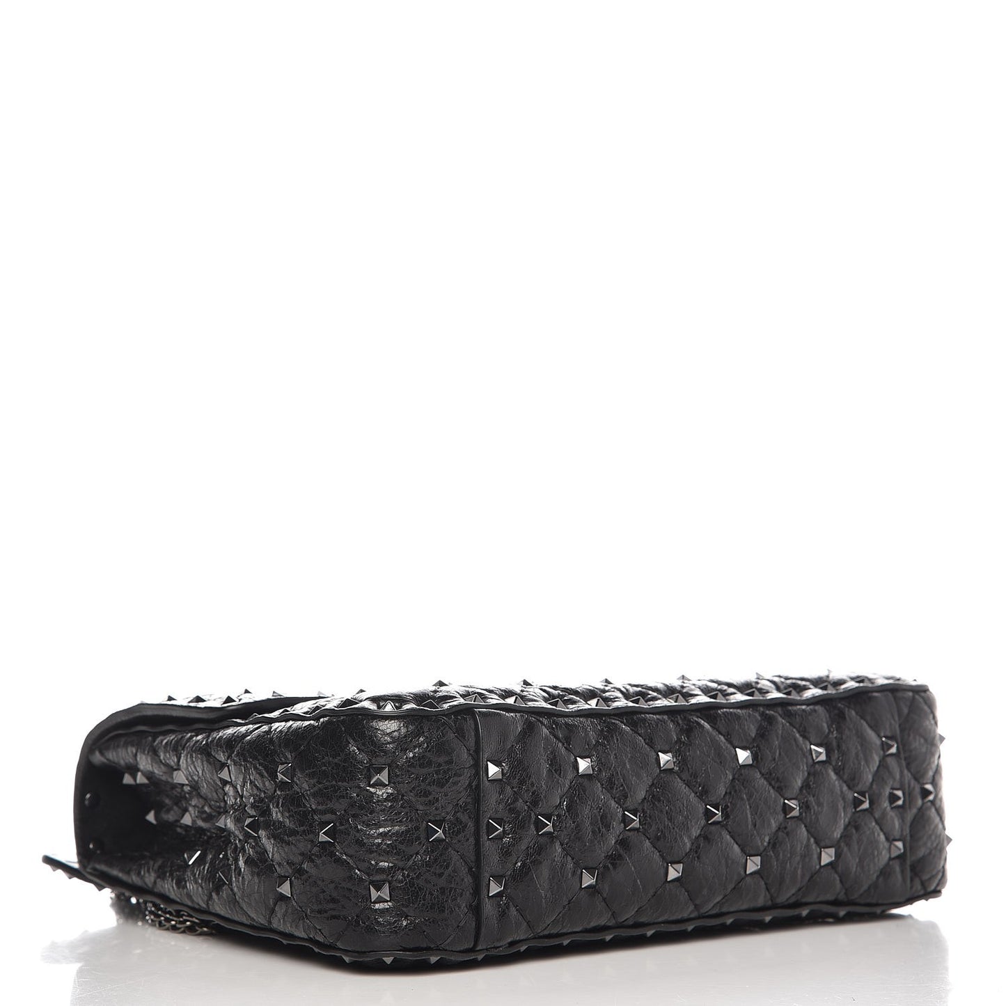 Craquele Nappa Medium Rockstud Spike Shoulder Bag Black