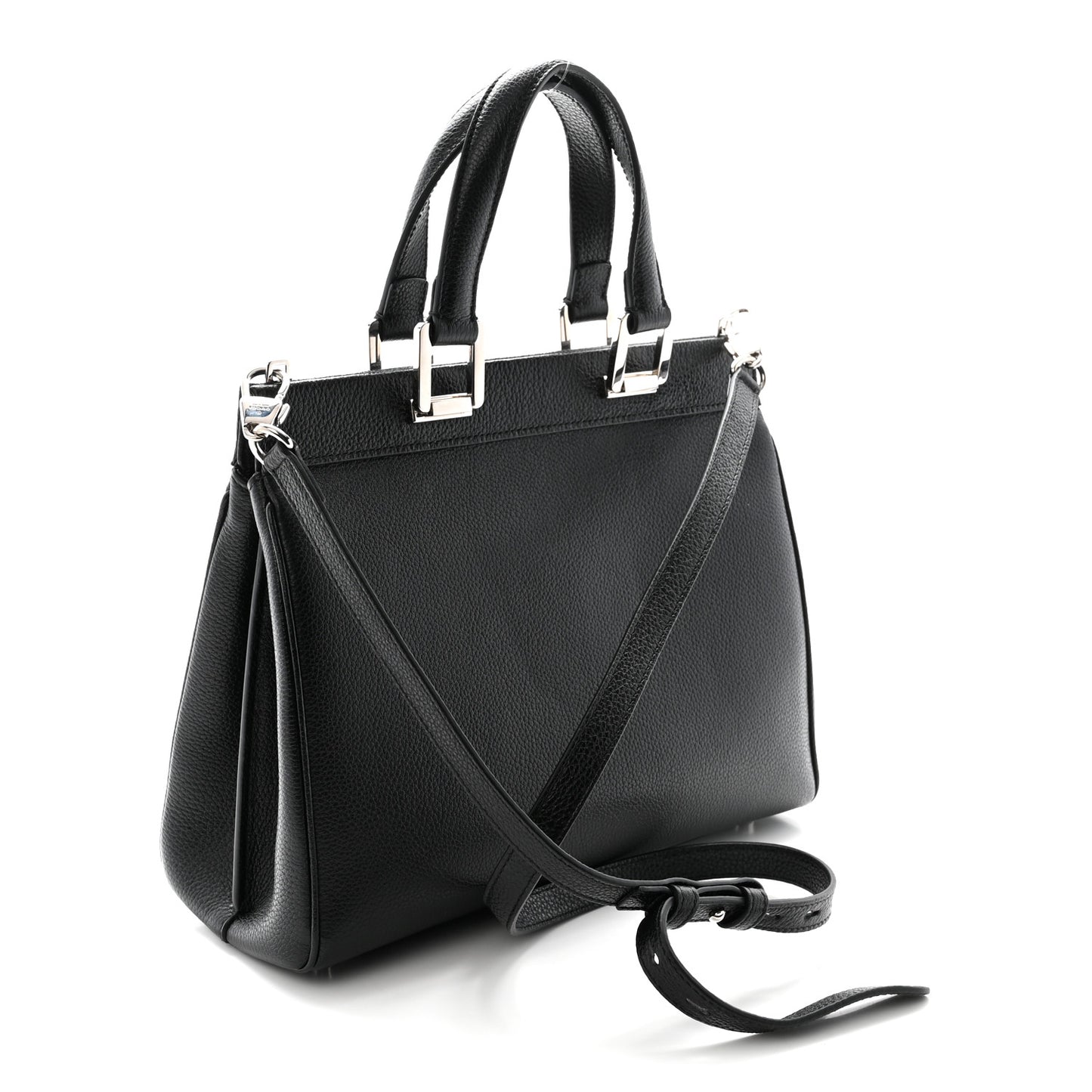 Grainy Calfskin Small Zumi Top Handle Bag Black