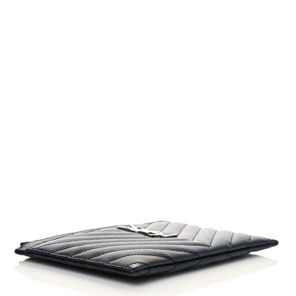 Saint Laurent Grain De Poudre Chevron Monogram Bill Pouch Black 4 of 7