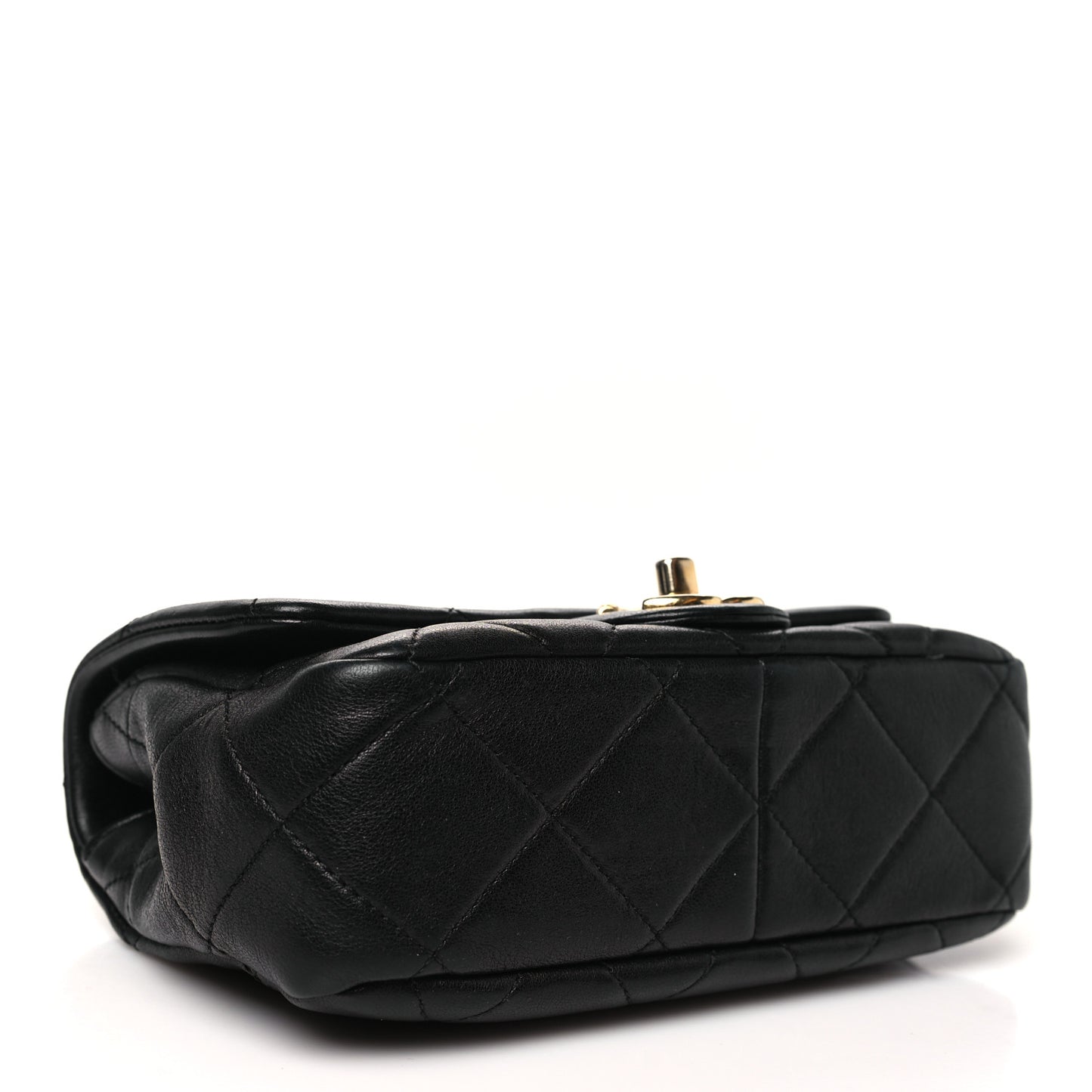 Lambskin Metal Quilted Mini Top Handle Square Flap Black