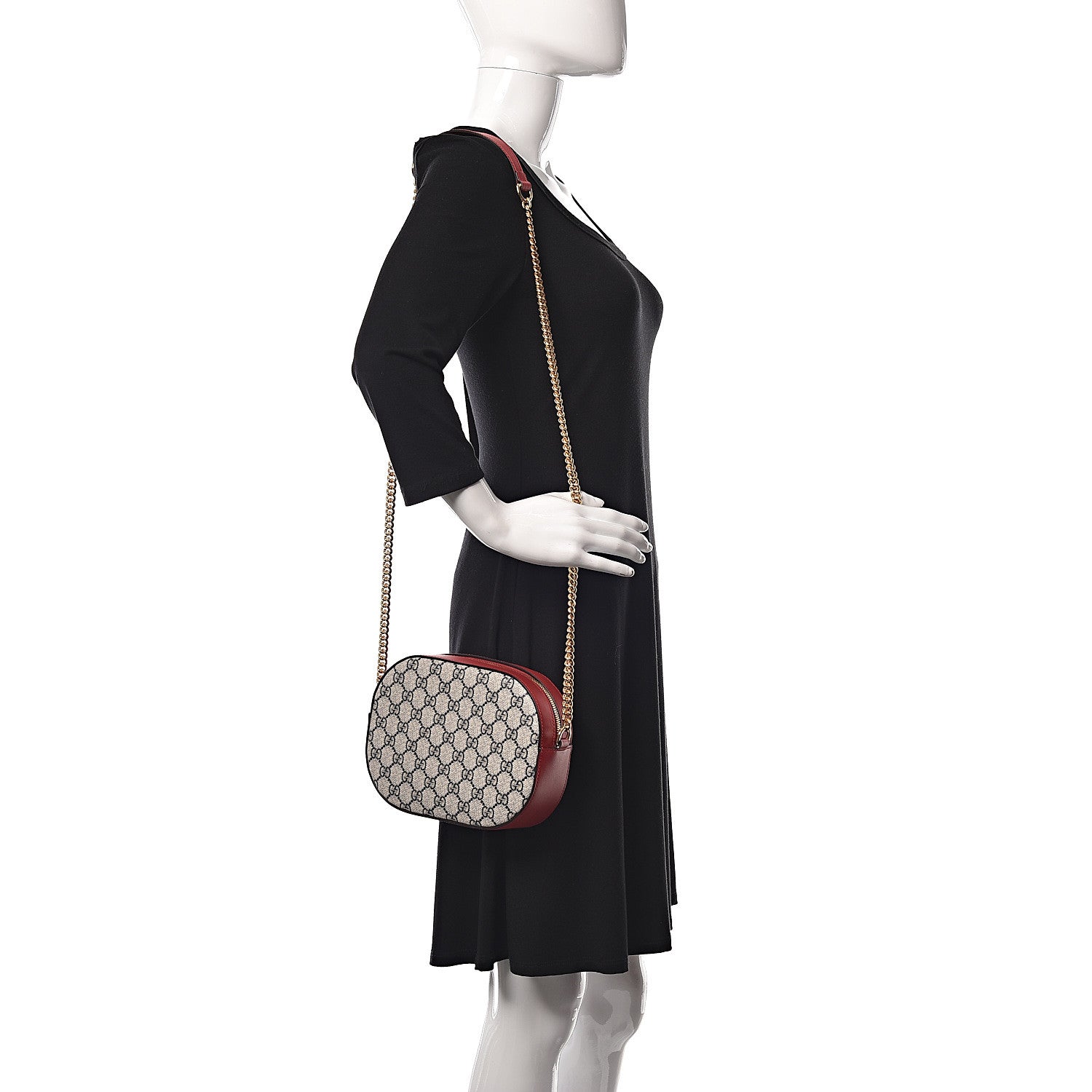 Gucci GG Supreme Monogram Mini Chain Shoulder Bag Beige Blue Hibiscus Red 2 of 10