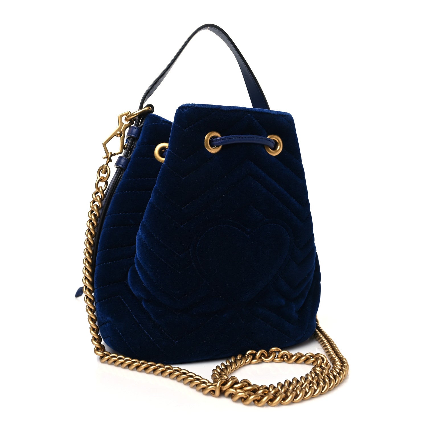 Gucci Velvet Matelasse GG Marmont Bucket Bag Cobalt Blue 3 of 10