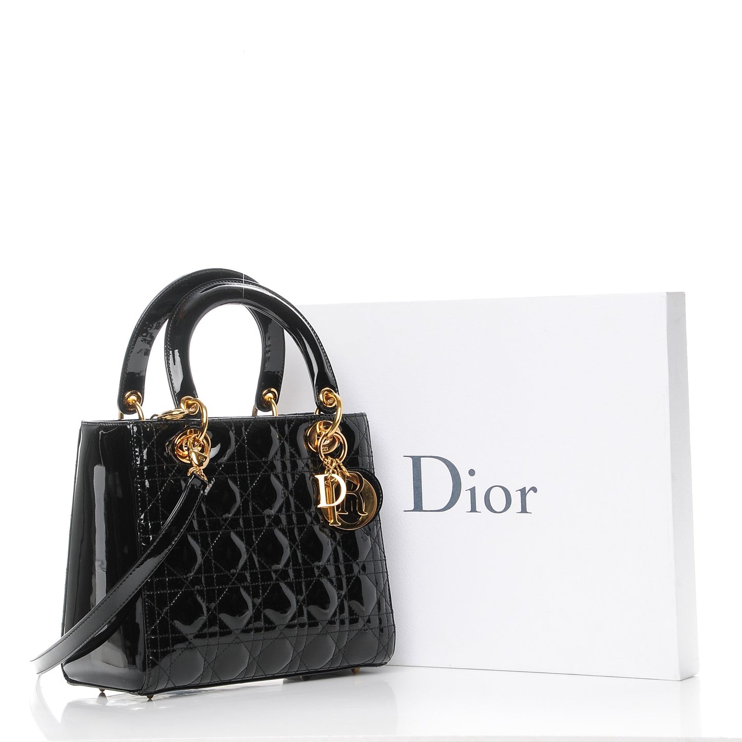 Patent Cannage Medium Lady Dior Black
