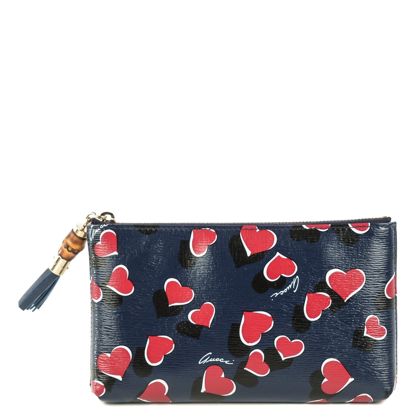 Calfskin Heartbeat Print Small Pouch Blue