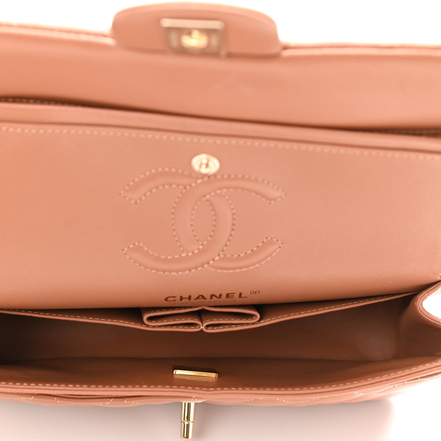 Lambskin Quilted Small Double Flap Brown