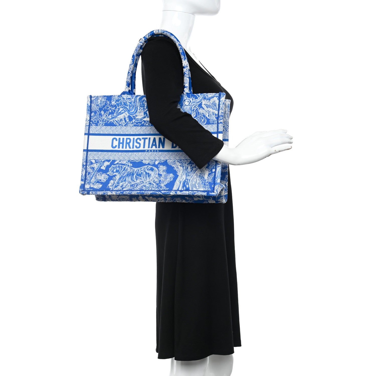 Christian Dior Canvas Embroidered Medium Dioriviera Toile De Jouy Book Tote Fluorescent Blue 2 of 12