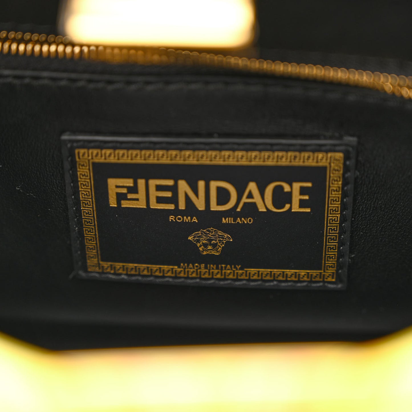 X VERSACE Vitello Seta Nappa Fendace FF Baroque Mini Peekaboo Iconic Satchel Tobacco Black Gold