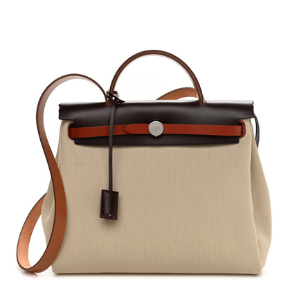 Hermes Military Toile Vache Hunter Herbag Zip Retourne 31 PM Beton Fauve Rouge Sellier Cuivre 2 of 12