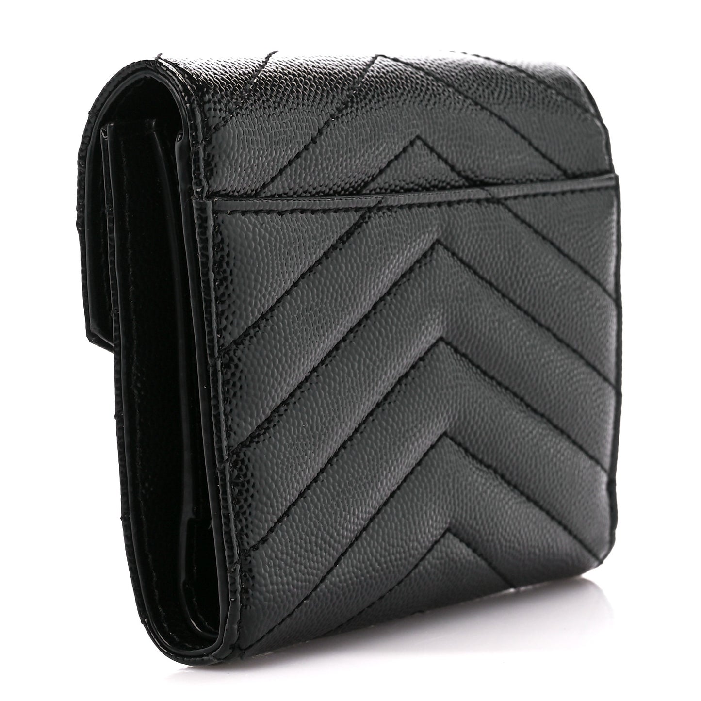 Grain De Poudre Matelasse Chevron Monogram Compact Tri Fold Wallet Black