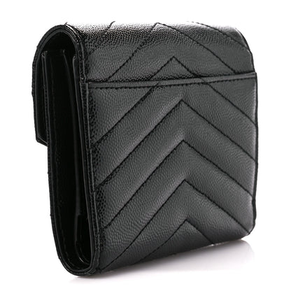 Saint Laurent Grain De Poudre Matelasse Chevron Monogram Compact Tri Fold Wallet Black 3 of 12