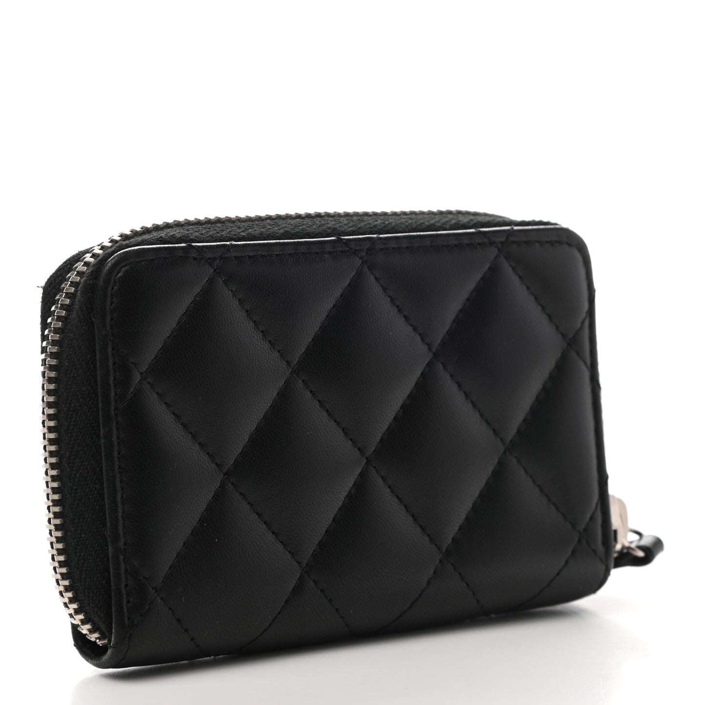 Lambskin Quilted Zip Coin Purse Black