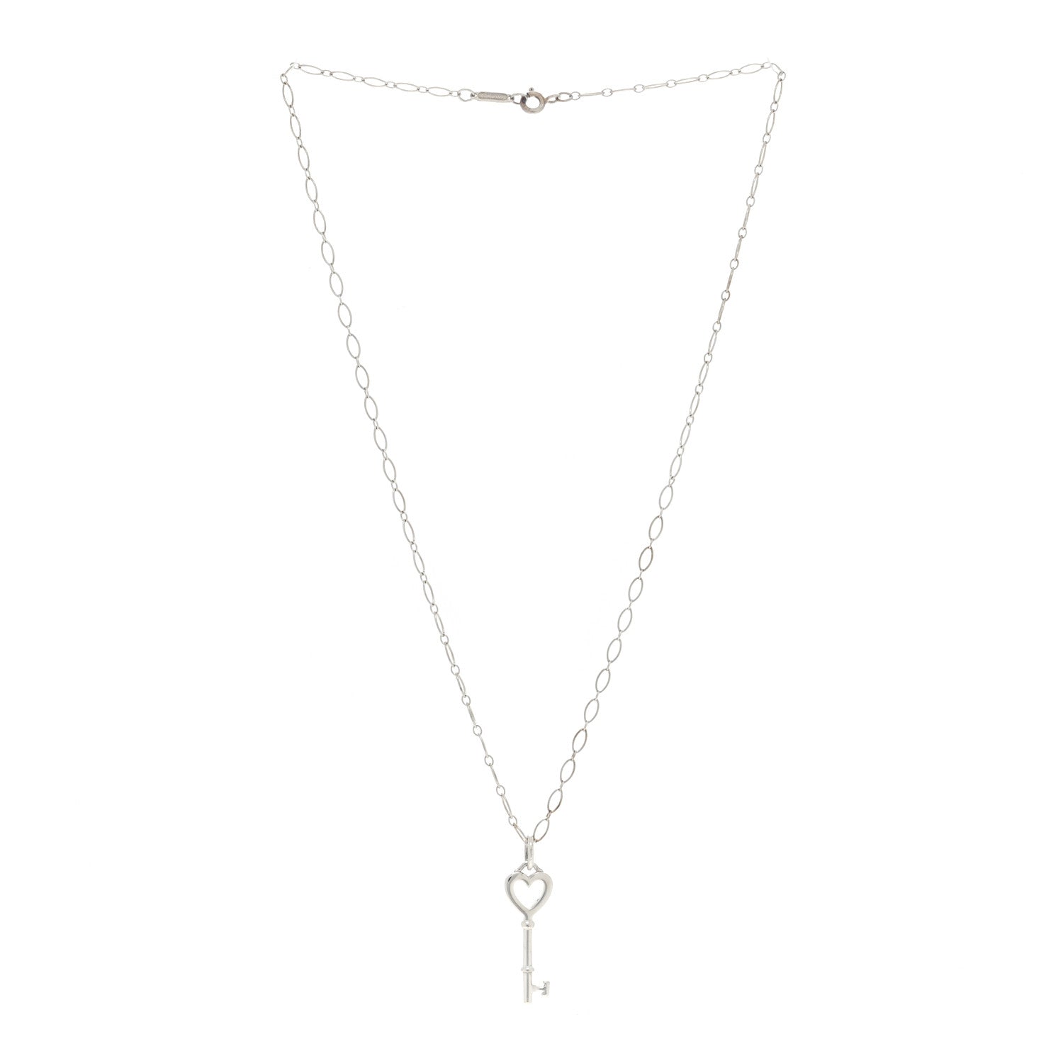 Tiffany Sterling Silver Small Heart Key Pendant Necklace 2 of 5