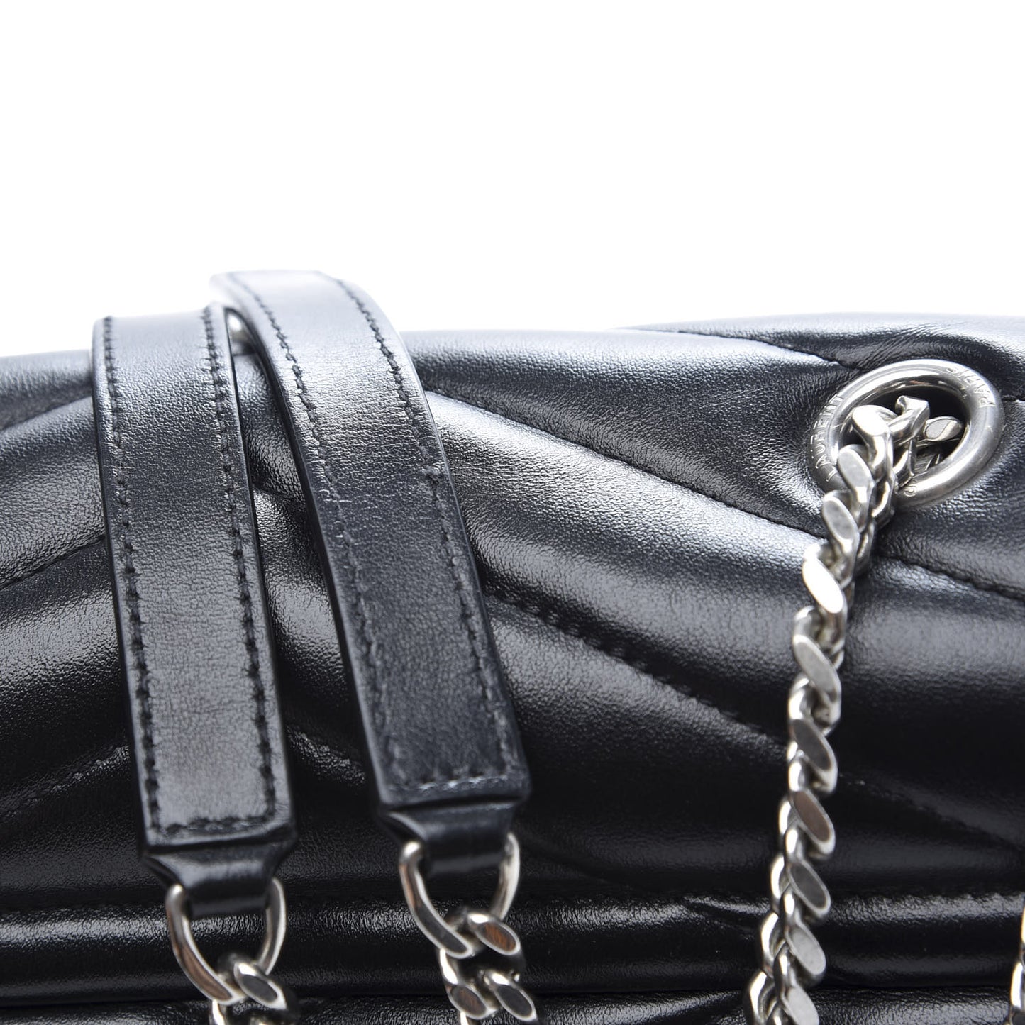 Calfskin Y Quilted Monogram Medium Loulou Chain Satchel Black
