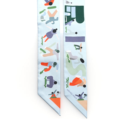 Hermes Silk Figures Libres Twilly Bleu Pale Vert Orange 2 of 4