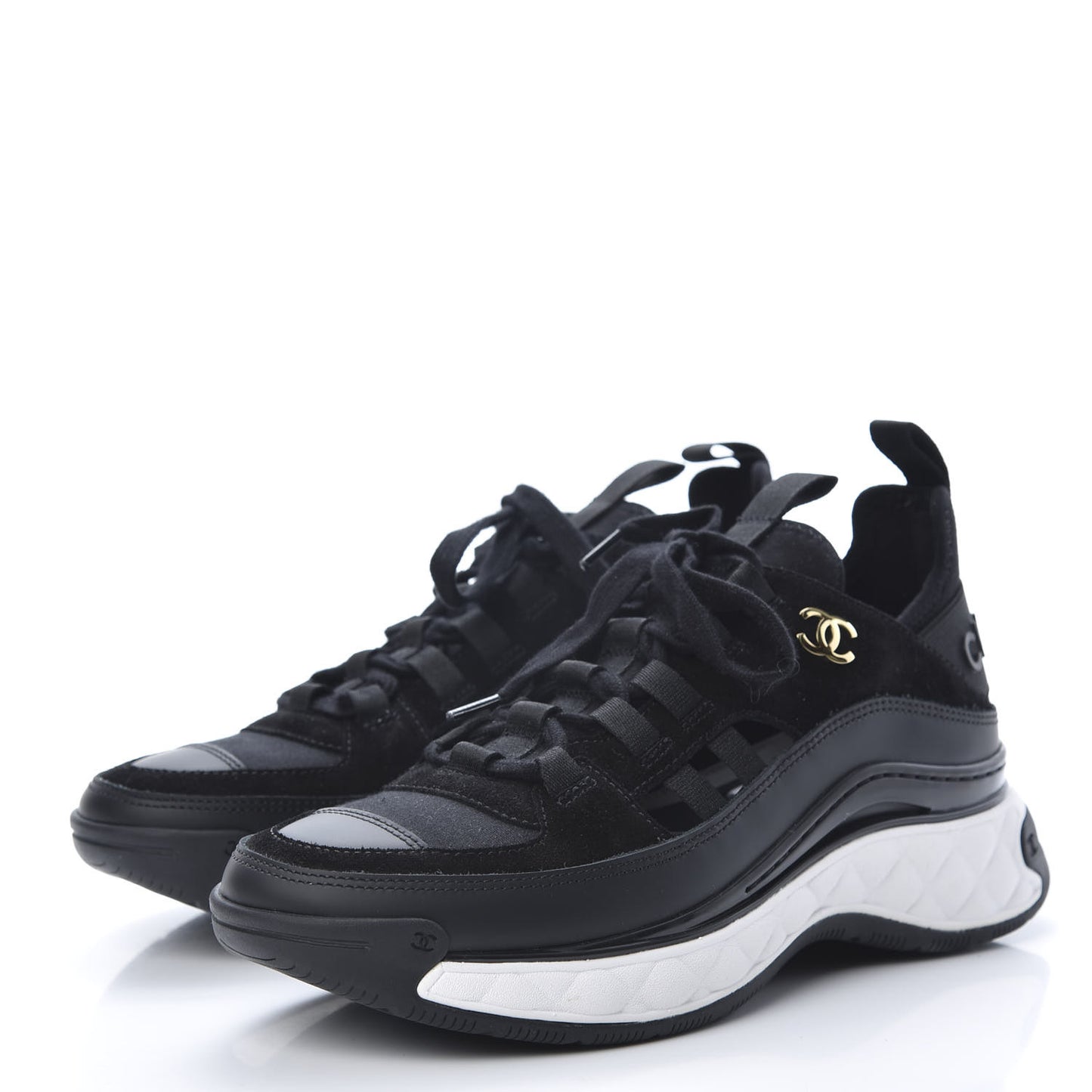 Fabric Calfskin Suede CC Sneakers 36 Black