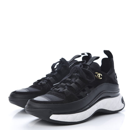 Chanel Fabric Calfskin Suede CC Sneakers 36 Black 3 of 8