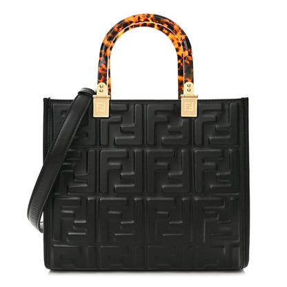 Fendi Vitello Plexiglass FF Embossed Small Fendi Sunshine Shopper Tote Black 1 of 9