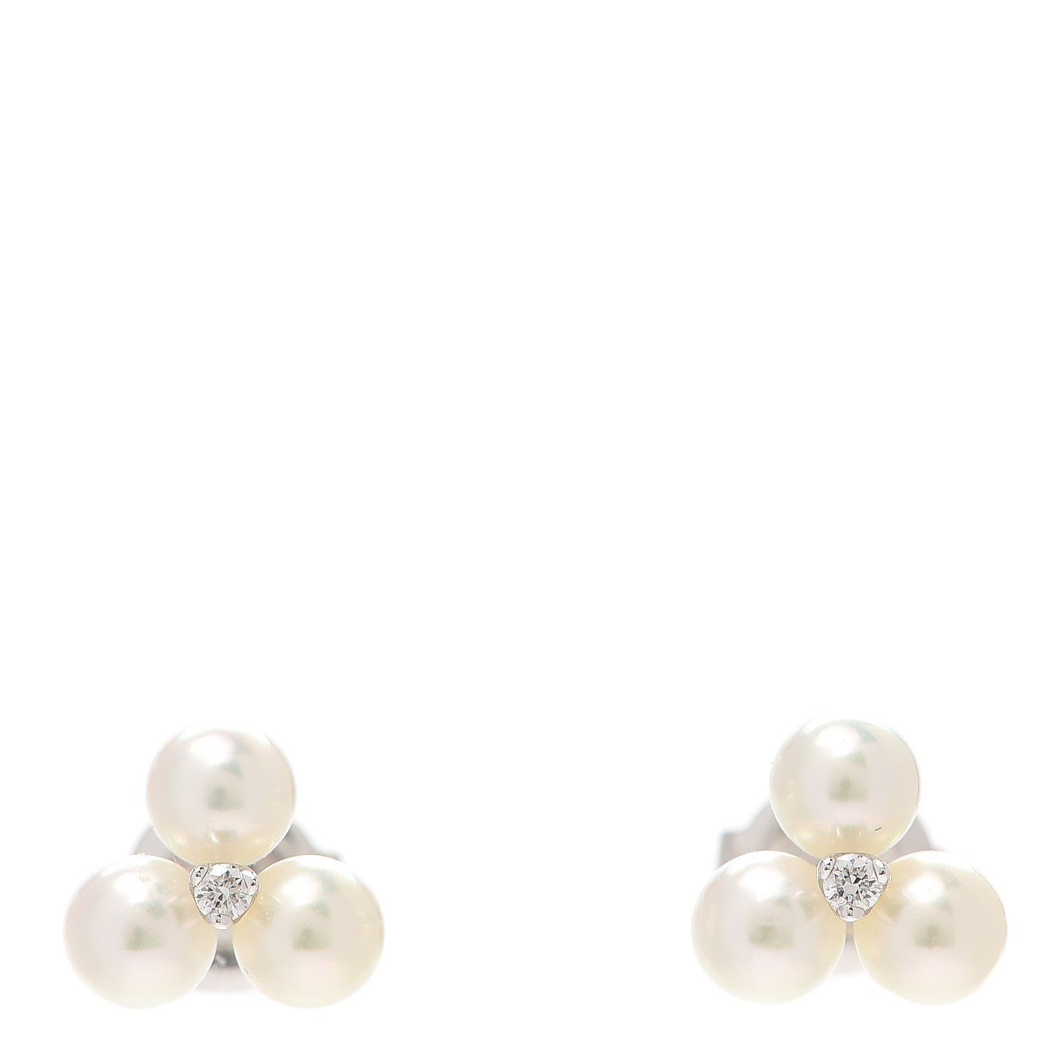 Mikimoto 18K White Gold Diamond Akoya Pearl Three Pearl Earrings 1 of 5