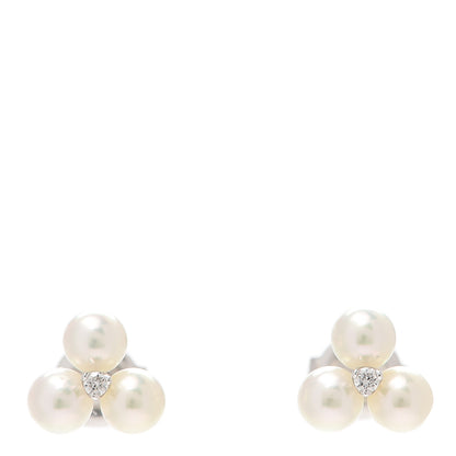 Mikimoto 18K White Gold Diamond Akoya Pearl Three Pearl Earrings 1 of 5