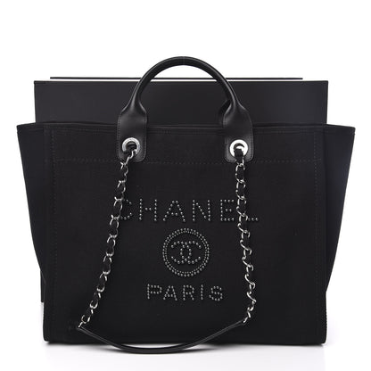 Chanel Canvas Pearl Medium Deauville Tote Black 12 of 12