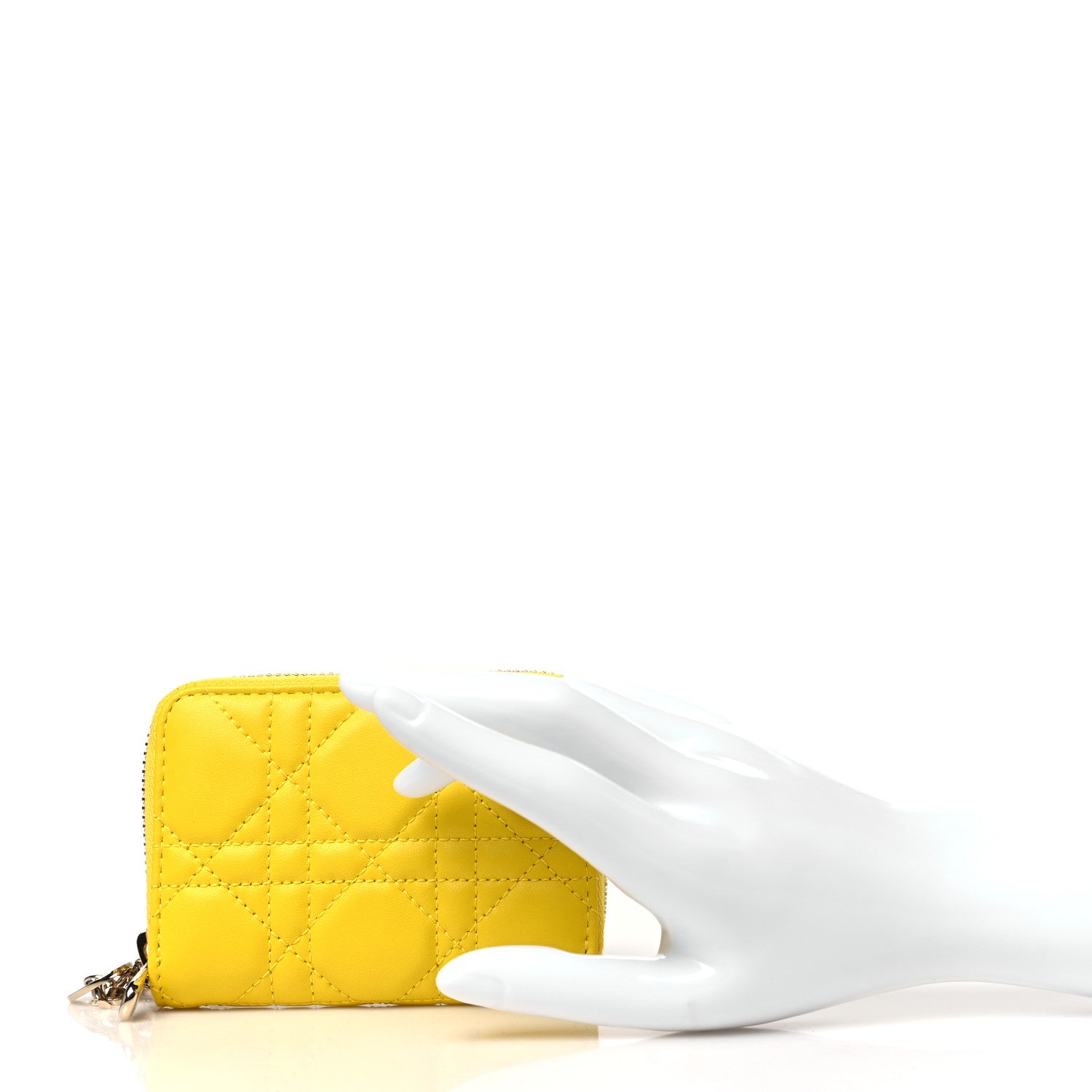 Christian Dior Lambskin Cannage Small Lady Dior Voyageur Coin Purse Yellow 2 of 8