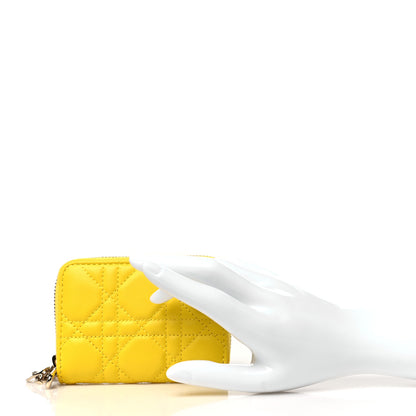 Christian Dior Lambskin Cannage Small Lady Dior Voyageur Coin Purse Yellow 2 of 8