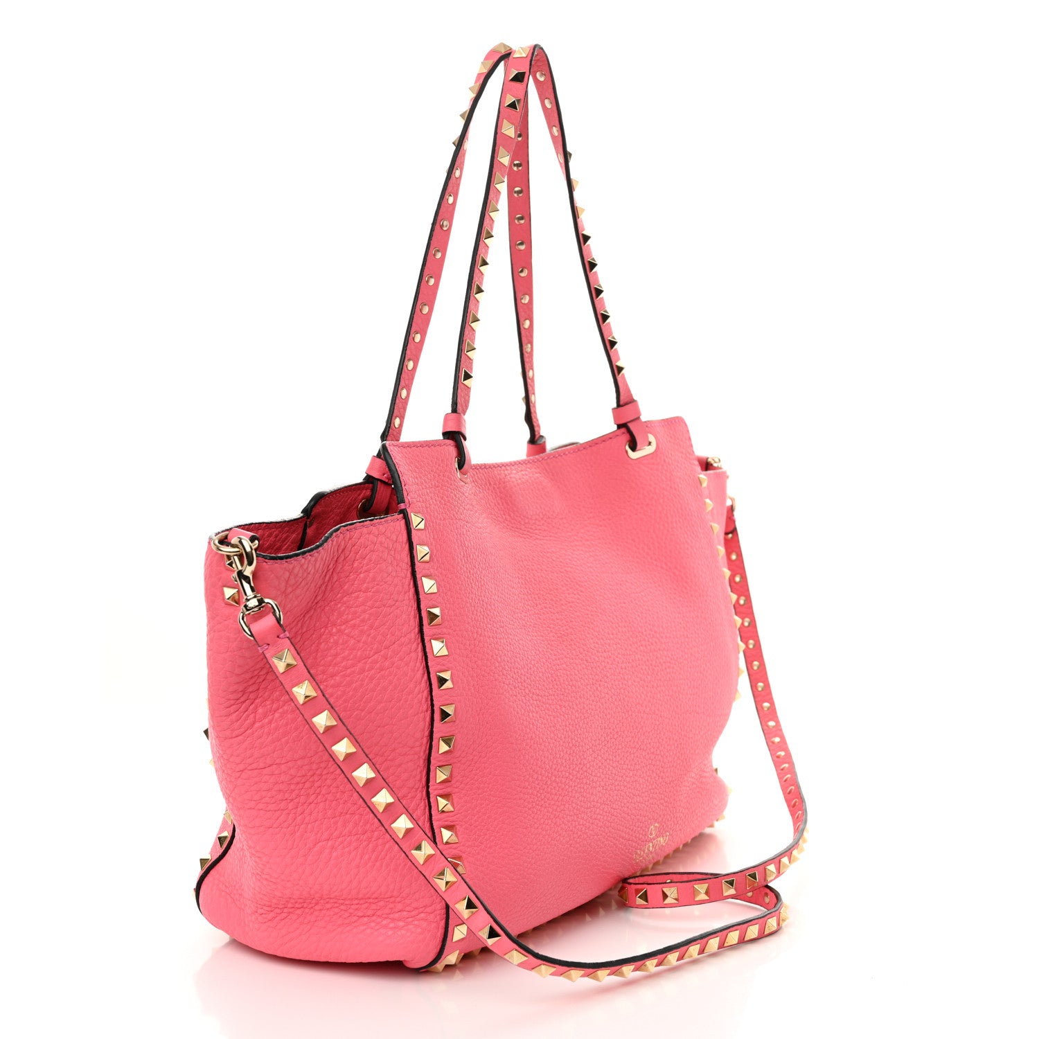 Valentino Garavani Pebbled Calfskin Medium Rockstud Tote Fuxia Fluo 3 of 12