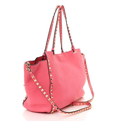 Valentino Garavani Pebbled Calfskin Medium Rockstud Tote Fuxia Fluo 3 of 12