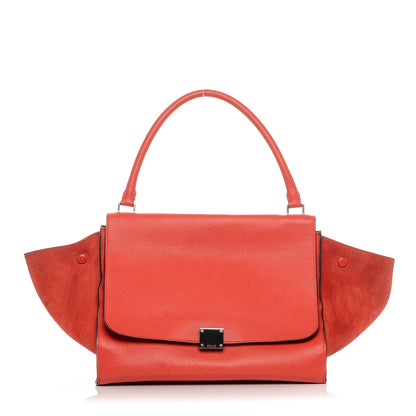 Celine Drummed Calfskin Suede Large Trapeze Vermillion 1 of 11