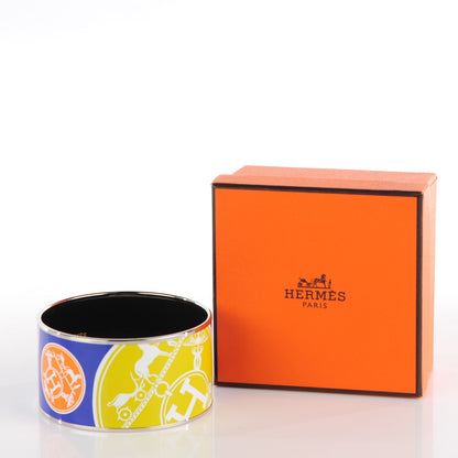 Hermes Enamel Printed Ex Libris Extra Wide Bracelet 70 Bleu Green 6 of 6