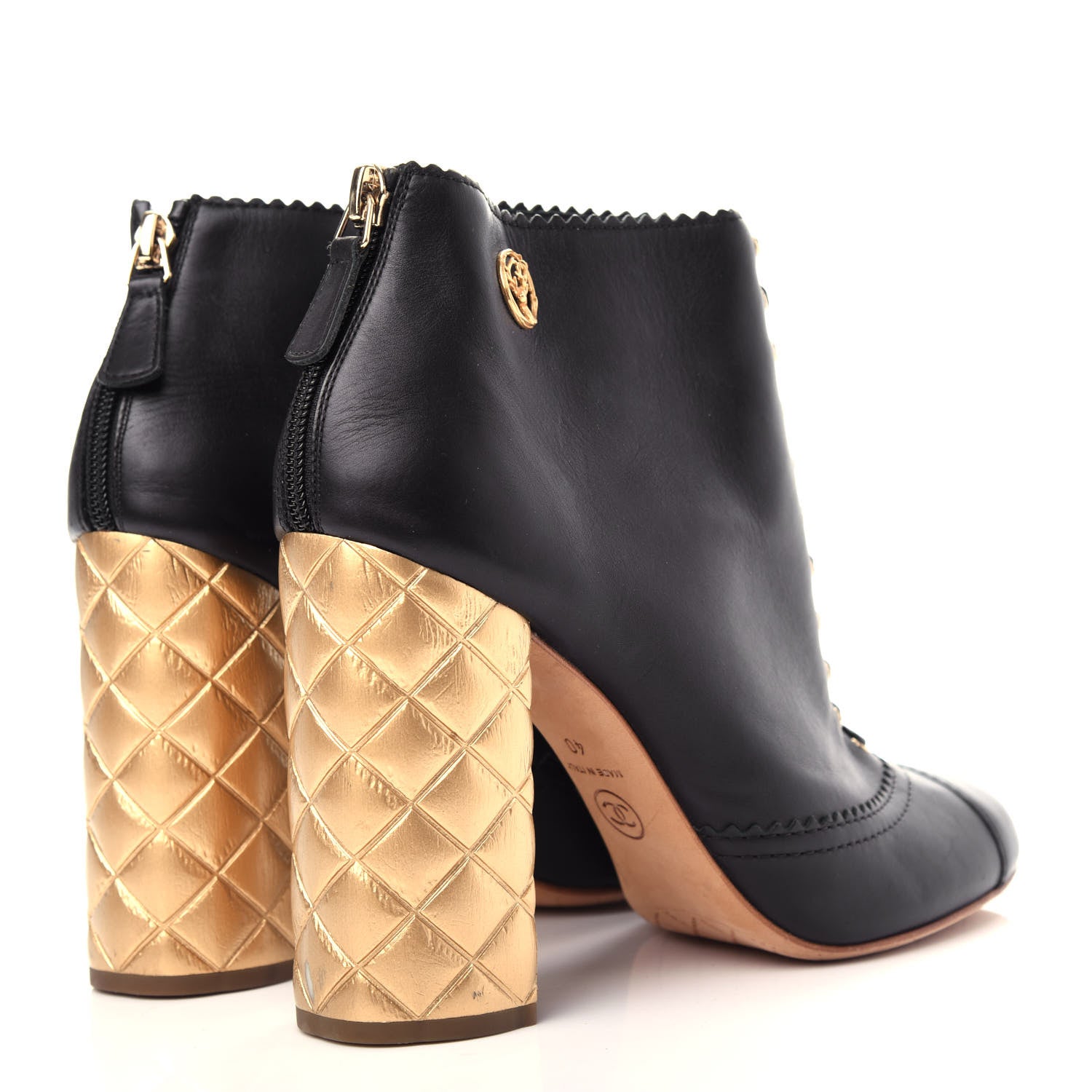 Chanel Calfskin Lace Up Short Boots 40 Black 4 of 11