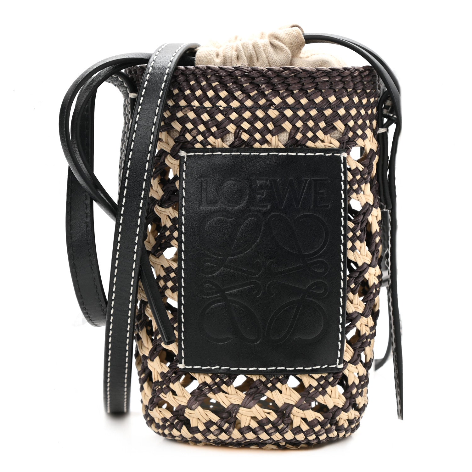 Loewe Calfskin Raffia Paula's Ibiza Pocket Bucket Bag Natural Navy Blue 1 of 8