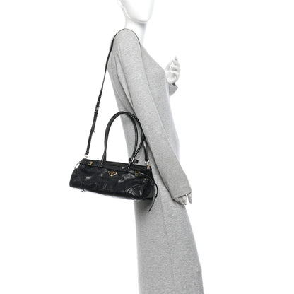 Prada Glossy Calfskin Triangle Medium Bonnie Shoulder Bag Black 2 of 15