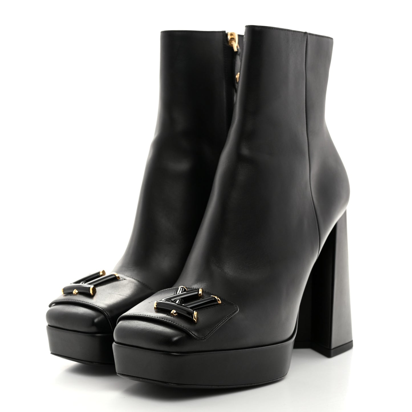 Calfskin Shake Platform Ankle Boots 39 Black