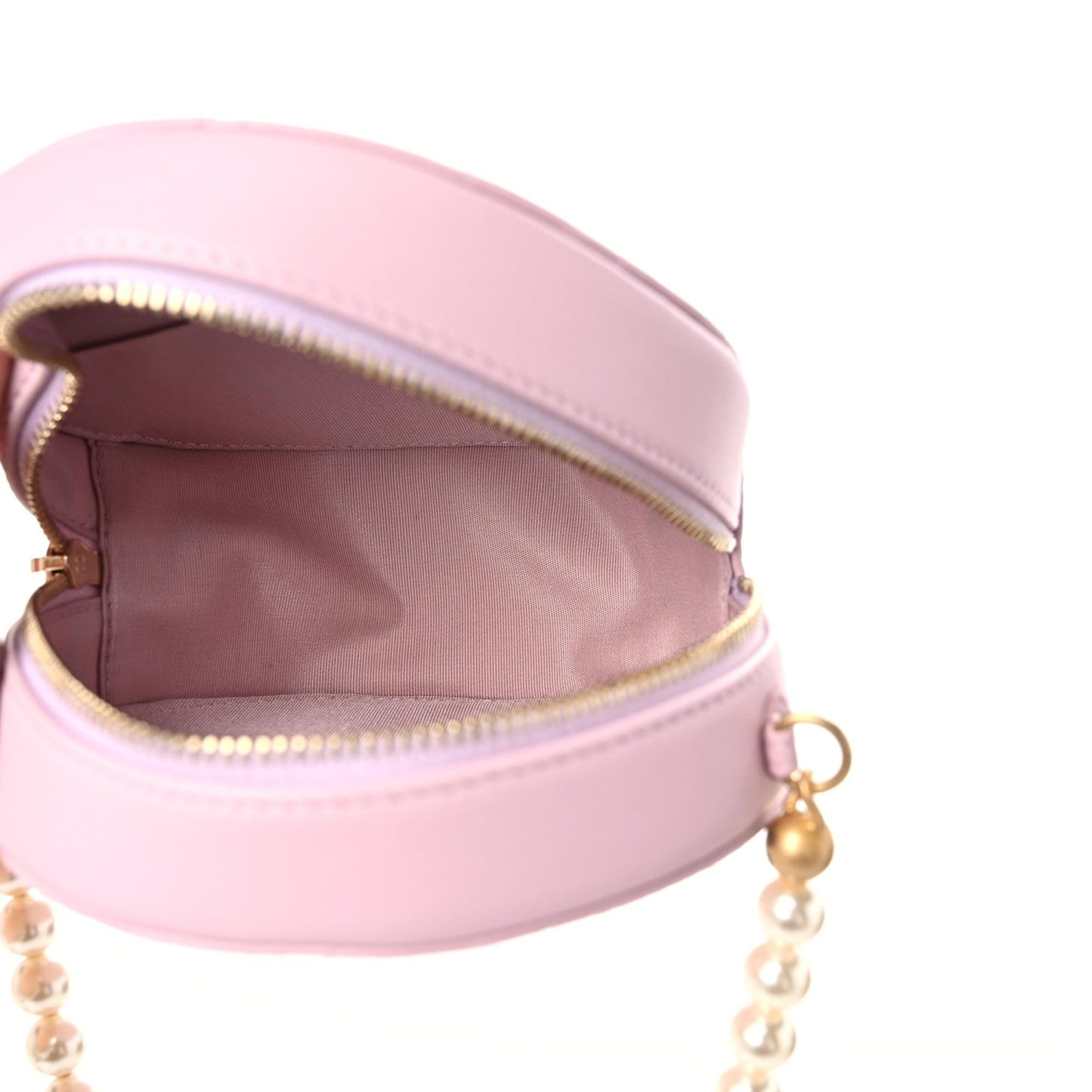 Calfskin Quilted Pearl Round Clutch With Chain Light Pink