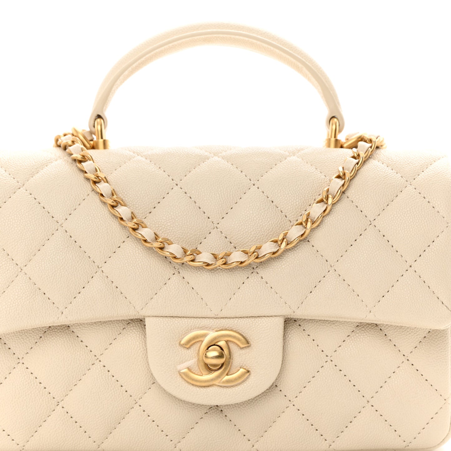 Caviar Quilted Mini Top Handle Rectangular Flap Beige