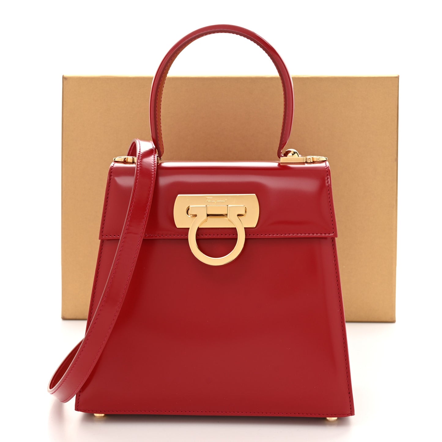 Brushed Off Calfskin Small Iconic Top Handle Red
