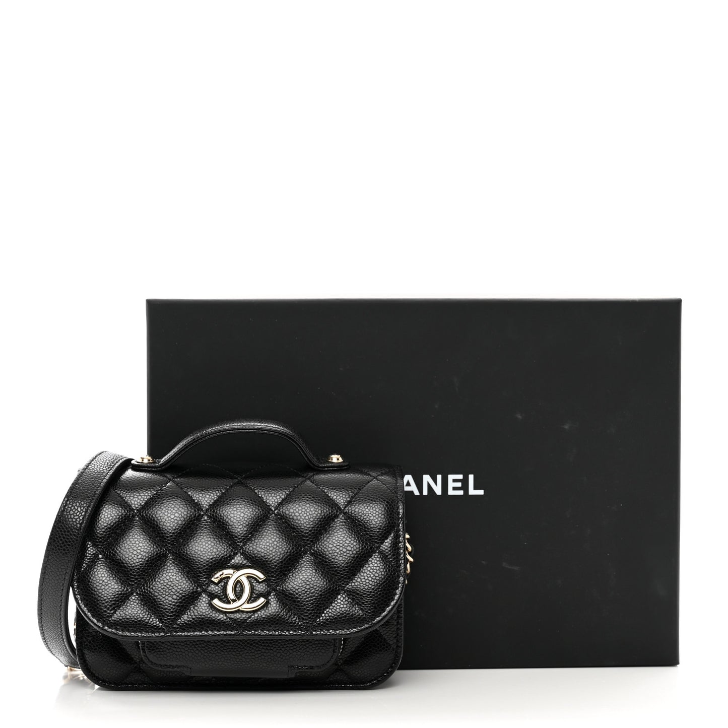Caviar Quilted Business Affinity Clutch With Chain Black