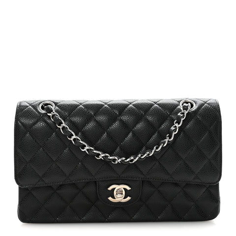 Caviar Quilted Medium Double Flap Black