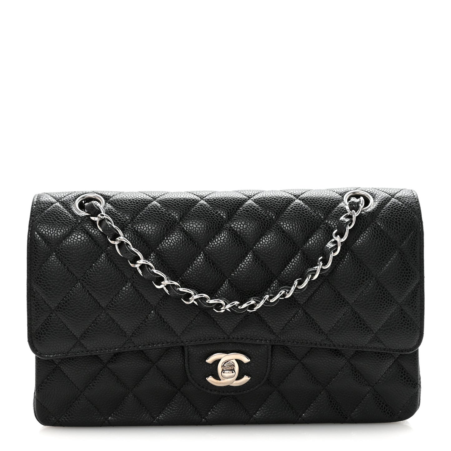 Caviar Quilted Medium Double Flap Black