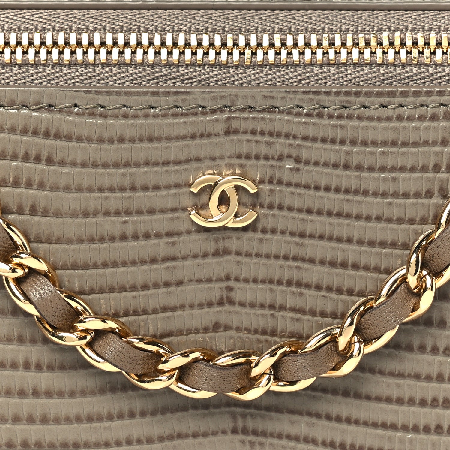 Chanel Calfskin Lizard Embossed Top Handle Vanity With Chain  Dark Khaki 8 of 11