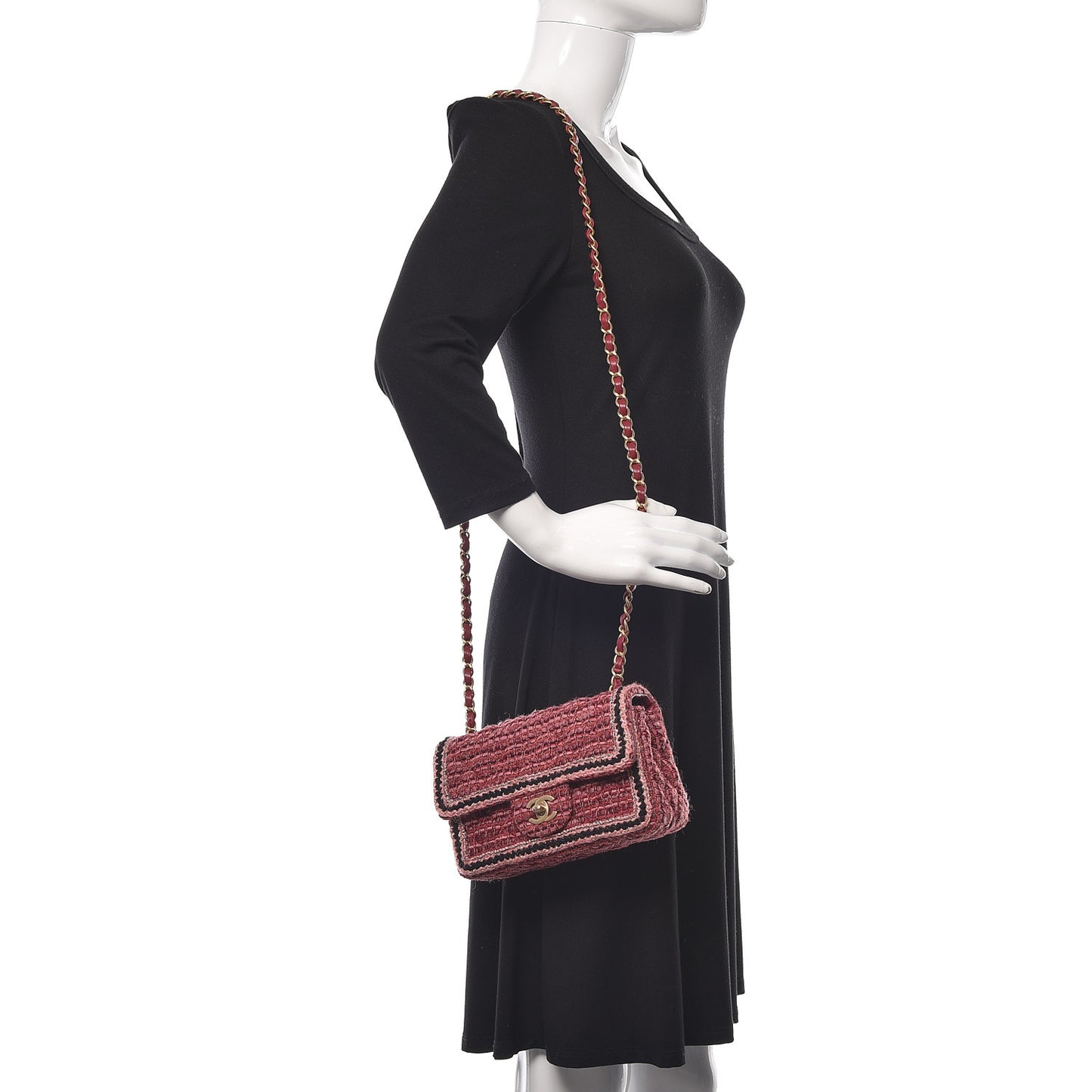Tweed Braid Mini Flap Dark Pink