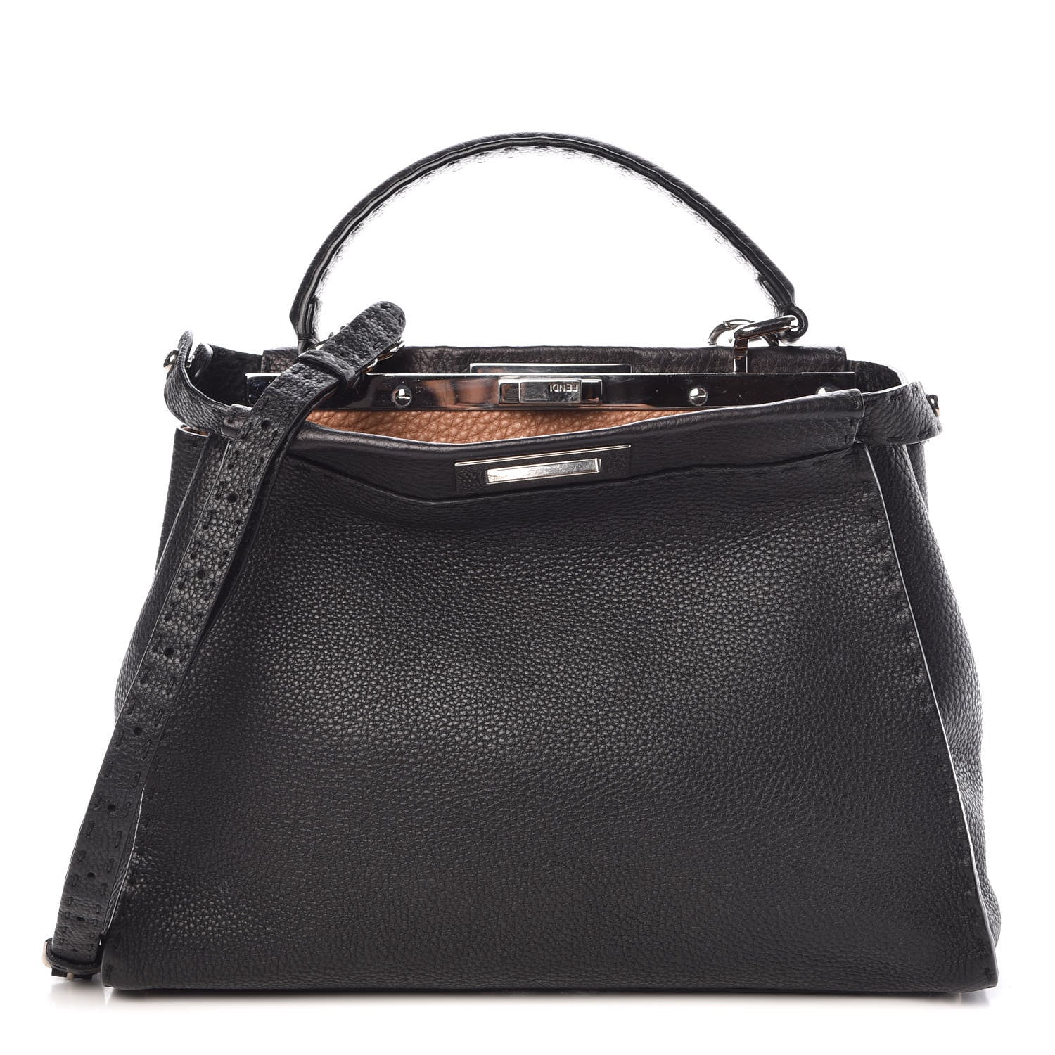 Fendi Cuoio Romano Selleria Bi-Color Medium Peekaboo Iconic Satchel Black Mou 3 of 11