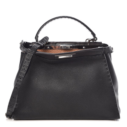 Fendi Cuoio Romano Selleria Bi-Color Medium Peekaboo Iconic Satchel Black Mou 3 of 11