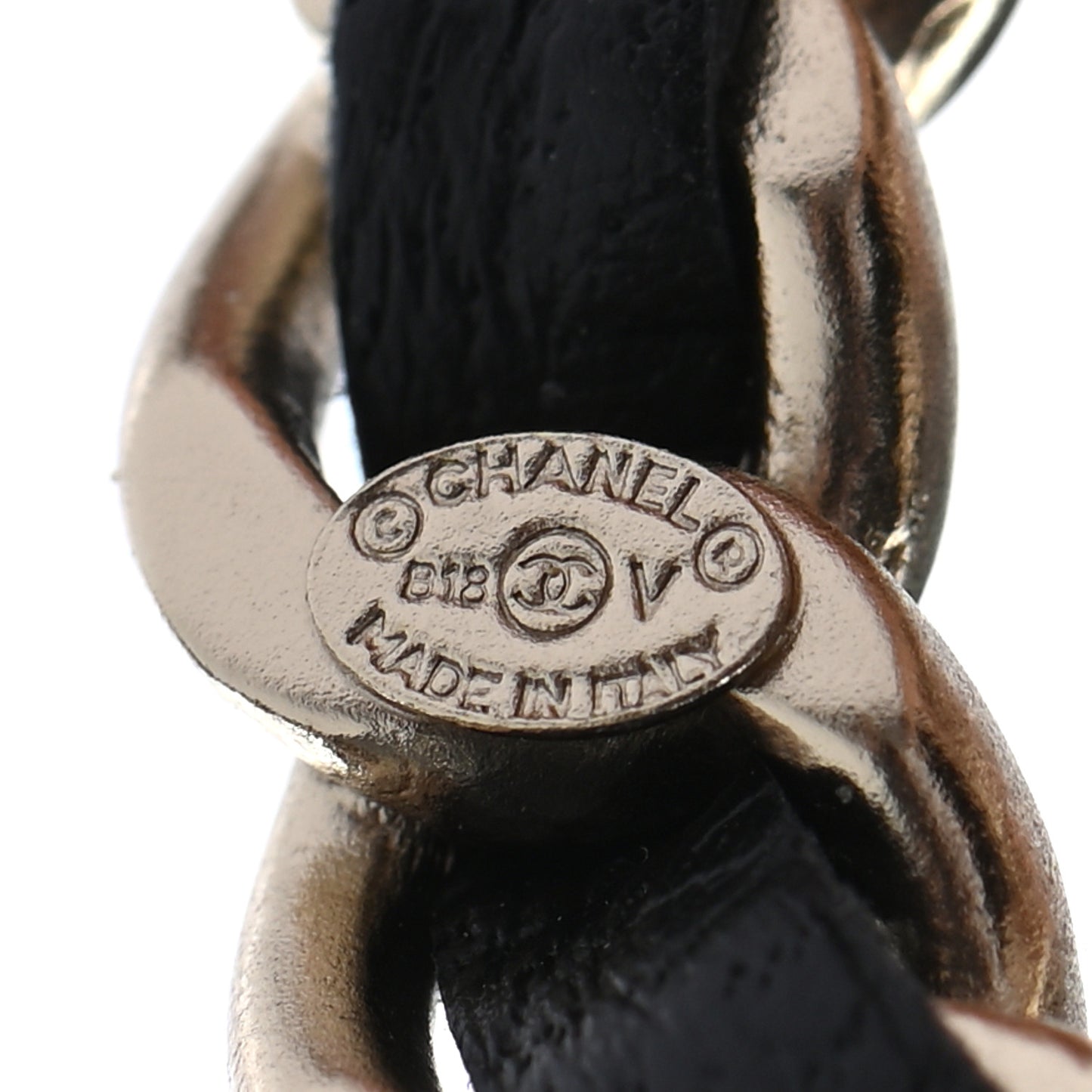 Lambskin Chain CC Brooch Black Gold