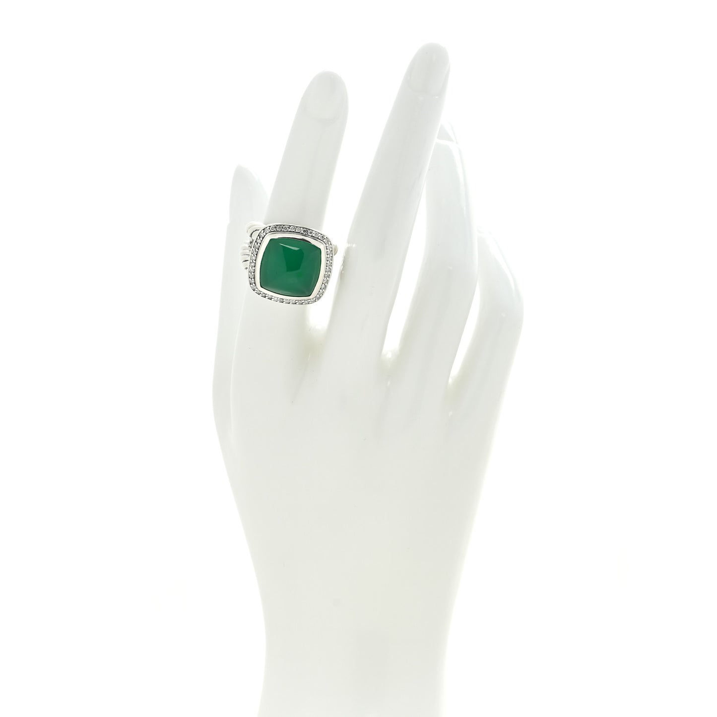 Sterling Silver Diamond Green Onyx 14mm Albion Ring 50 5.5