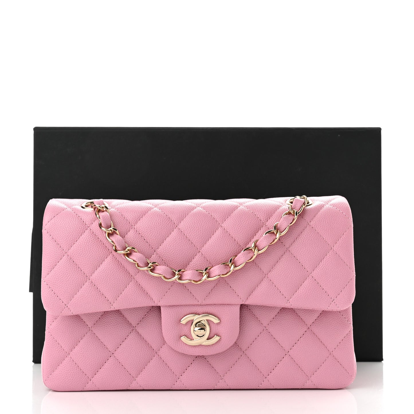Caviar Quilted Small Double Flap Pink
